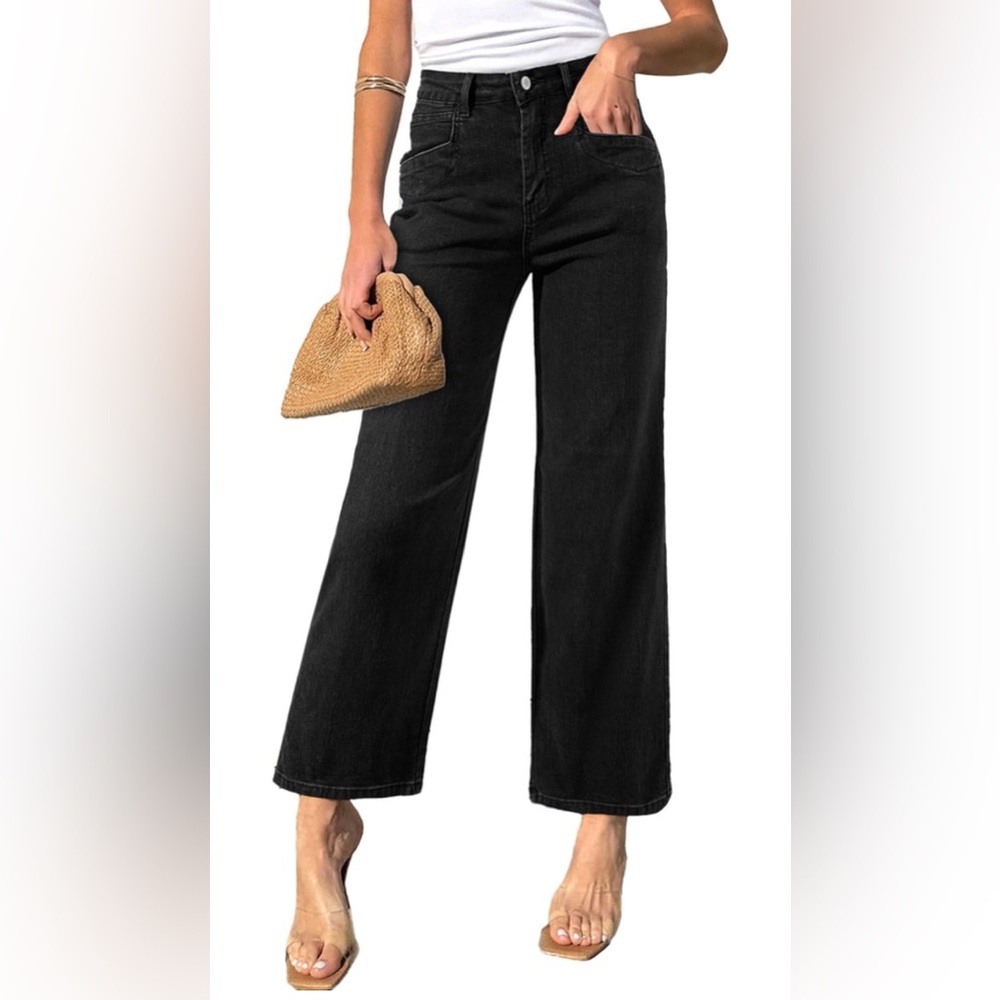 Sidefeel Women’s Wide Leg Ankle Denim Jeans High Waisted Petite Stretchy